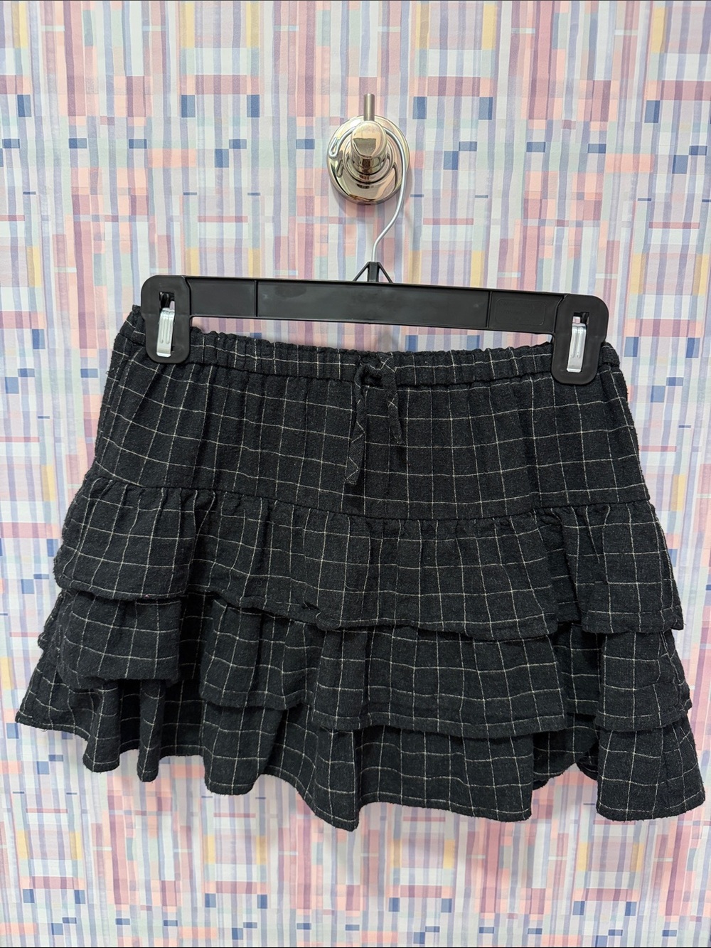 Zara Black Plaid Tiered Ruffle Mini Skirt